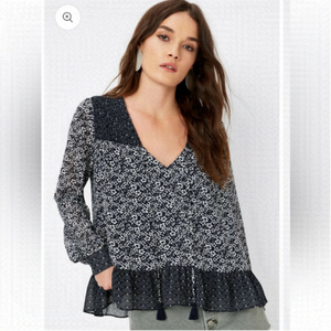 Tularosa Harrison Blouse Navy floral top boho flowy festival work sz s